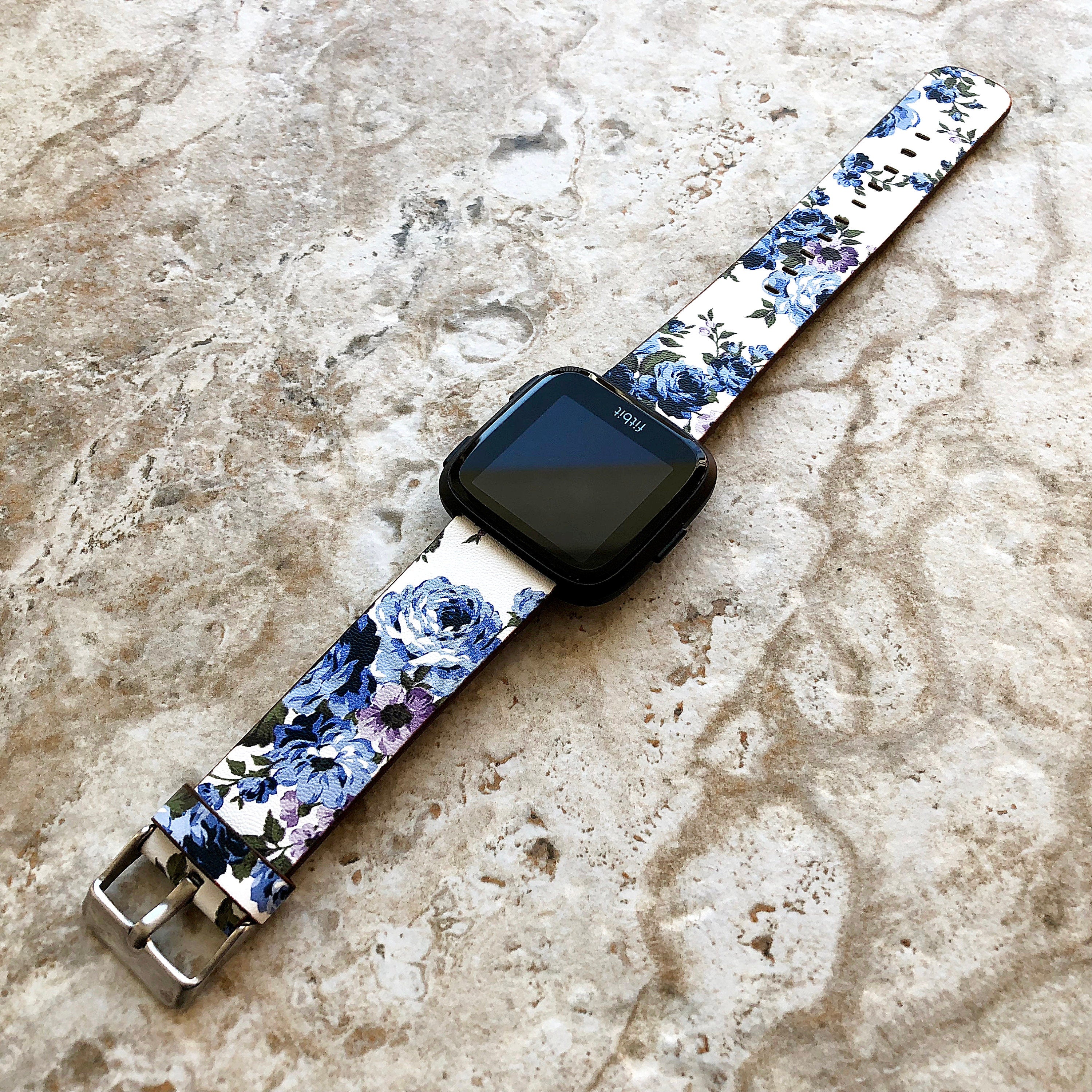 Fitbit Versa 2 3 4 Sense 2 Band FL-2 Soft Leather Strap High Resistant Printed Coated Floral Accent Flowers Quick Release Pins Adapters
